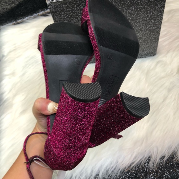 Raspberry glitter open toe heels - Picture 4 of 4